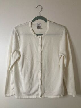 Liz Baker Petite Large Ivory Cotton Blend Knit Button-Down Cardigan Sweater PL